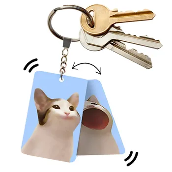 Creative Funny Pok Mouth Cat Shakes Dynamic Changeable Funny Personalized Keychains Acrylic Lovely Playful Interesting Key Ring