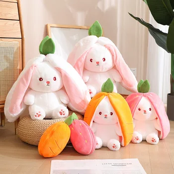 Creative смешно зайче в морков чанта пълнени меки зайче крие в ягода чанта плюшени подарък за деца приятелка рожден ден подарък