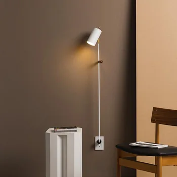 Creative стена лампа без кабел дълъг прът желязна стена декор за спалня нощно шкафче хол пътека скандинавски минималистичен Whirl Walllight