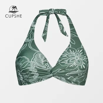 CUPSHE V-образно деколте оглавник бикини отгоре само за жени зелен секси сменяеми подплатени обратно кука отгоре 2023 плаж отделен бански сутиен отгоре
