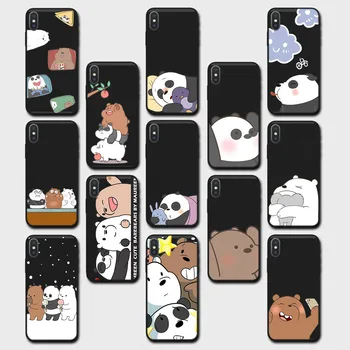 Cute Bears Black Hollow Out Case за iPhone 15 Plus 11 5 5S SE Pro Max мек корпус