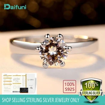 Daifuni Real 1/2/3/5 Ct D цвят Moissanite диамантени годежни пръстени за жени S925 стерлинги сребърни сватбени халки фини бижута