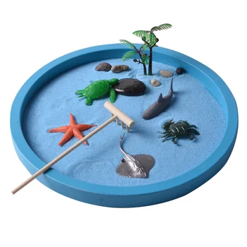 Desktop Zen Garden Desk Sandbox за медитация и релаксация, пясъчна тава Play Kit с естествен пясък, дървена тава, гребла, скали...