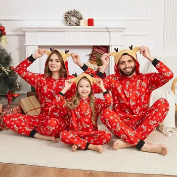 DIHOPE Коледа пижами семейство съвпадение пижама комплект Коледа Санта елен печат възрастни деца Pjs бебе гащеризон Коледа семейни екипировки