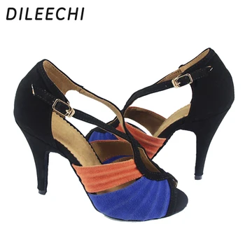DILEECHI Синьо кадифе на висок ток 8,5 см Обувки за латино танци женски танцови обувки isointernational Salsa Tango обувки
