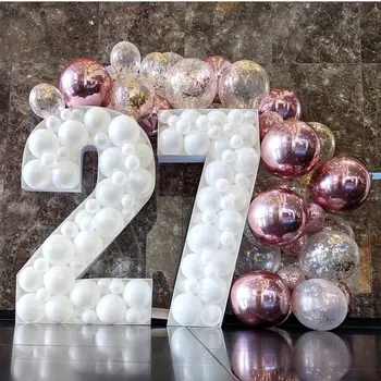 DIY 73CM големи мозаечни номера балон пълнене кутия стойка номер рамка фон babyshower рожден ден парти декорация годишнина