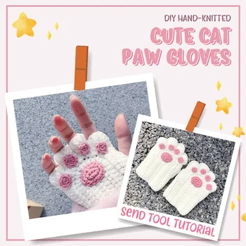 DIY ръчно плетени ръкавици за сладка котка лапа зимни топли плетене плат материал ръкавици прекрасен стил Коледа Нова година подаръци за момичета