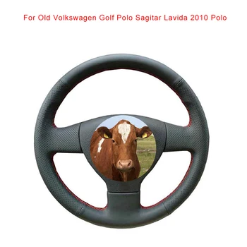 DIY телешка кожа кола волана капак оригинален черен кормилната обвивка за стария Volkswagen Golf Polo Sagitar Lavida 2010 Polo