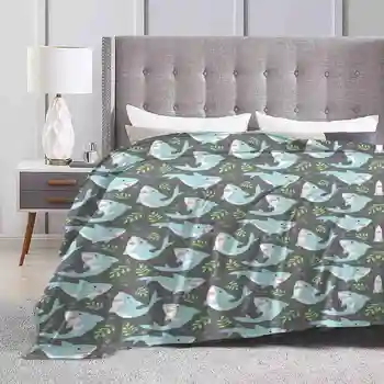 Doofy Shark Pattern-Natural Всички размери Меко покритие Одеяло Начало Декор Легла Модел Океан Морски Същества Животни Синьо Дуфи