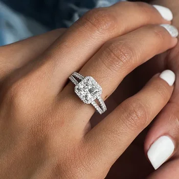 DRlove Нова модерна принцеса нарязани кубичен цирконий пръст пръстени Жени Сватбени аксесоари Мода Договорен дизайн Пръстен бижута подарък