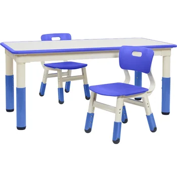 ECR4Kids Dry-Erase правоъгълна маса за активност с 2 стола, регулируема, детски мебели, синя
