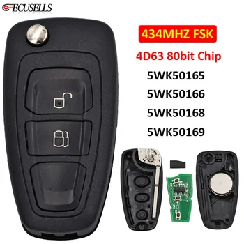 Ecusells Flip Remote Key 434Mhz FSK 4D63 80bit чип 5WK50165 AB39-15K601-DA за Ford Ranger Focus Mondeo C-Max за Mazda 3 BT50