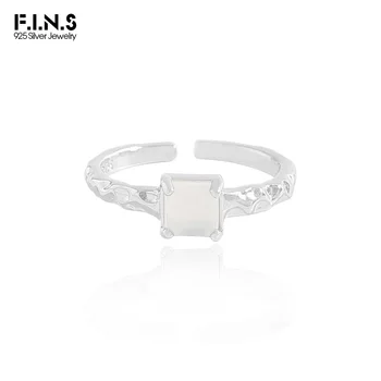 F.I.N.S Корейски прости неправилни S925 стерлинги сребърни пръстени за жени текстурирани квадратни ахат преоразмеряващи пръст фини бижута подаръци