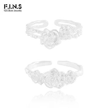F.I.N.S Оригинален дизайн S925 стерлинги сребърна роза цветни пръстени отворени регулируеми подредени пръст мода фини бижута аксесоари