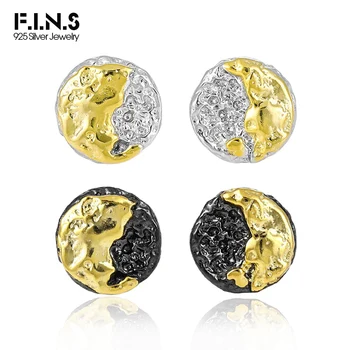 F.I.N.S Ретро стар цвят разделяне геометрични S925 стерлинги сребро злато обеци кръг лава текстура неравна повърхност пробити шипове