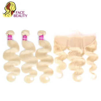 Facebeauty 613 Бразилски Body Wave блондинка човешка коса 13x4 дантела фронтална с пакети Remy човешка коса 3 4 Пакети с фронтална