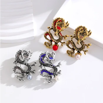 Fashion Domineering Flying Dragon Pearl Brooch Pin Women Coat Jewelry Party Casual Blazer Accessries Подаръци