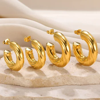 Fashion Twist обръч обеци за жена луксозен златен цвят от неръждаема стомана обръч обеци сватбено парти бижута подарък 2023