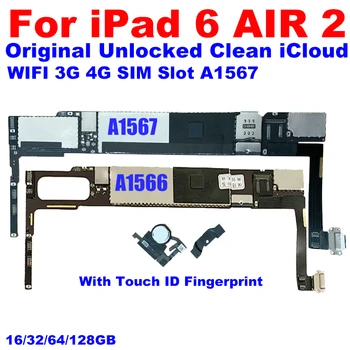 Free iCloud Original A1566 A1567 За iPad 6 Air 2 дънна платка с Touch ID 16g 64gb 128gb За iPad 6 Air 2 A1566 логически платки