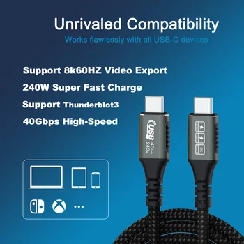 Full Function USB4 240W кабел за бързо зареждане на данни, съвместим с Thunderbolt 4 Тип C 40Gbps 8K видео USB-C 0.5m 1m 1.5m 2m