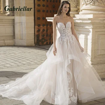 Gabriellar Деликатни разрошени сватбени рокли без гръб 2023 Скъпа апликация A-line сватбени рокли Abito da Sposa Направен от клиента