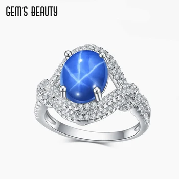 Gem's Beauty 925 Sterling Silver 3ct Lab Star Sapphire Fine Jewelry Rings For Women Modern Luxury Style Starlight Eye Rings