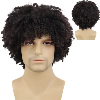 GNIMEGIL Синтетична афро къдрава перука за коса с бретон за мъж перука къса естествена коса мъжка перука 80s костюм Хелоуин перука косплей перуки