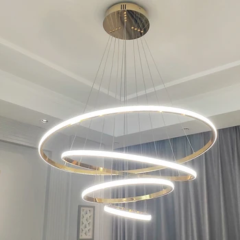 Gold/chrome покритие модерен led полилей осветление за хол спалня висящи светлини Кухненски пръстен полилеи
