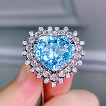 GTL HJY Fine Jewelry Pure 18K Gold Natural 9.87ct Santa Maria Blue Aquamarine скъпоценни камъни Фини пръстени за жени подаръци за рожден ден