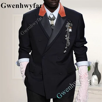 Gwenhwyfar Peaked ревера сатен яка мъже нетактичност панталони бизнес мъжки сватбен костюм яке палто панталони високо качество костюм Homme