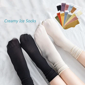 Harajuku чорапи женски летни тънки секции подредени чорапи японски бонбони цвят средата на прасеца чорапи кадифе сладък лед лед чорапи Y2k