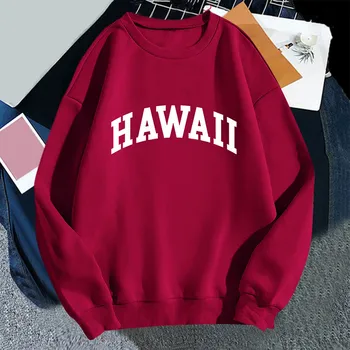 Hawaii печат качулки жени капка рамото пуловери есента реколта кръг врата суитчър извънгабаритни хлабав руно качулки върховете