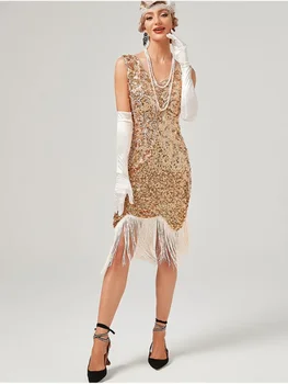 Hawlife 1920s реколта пайети рокля абитуриентски пискюл парти банкет танц рокли нокти топчета тост рокля 005