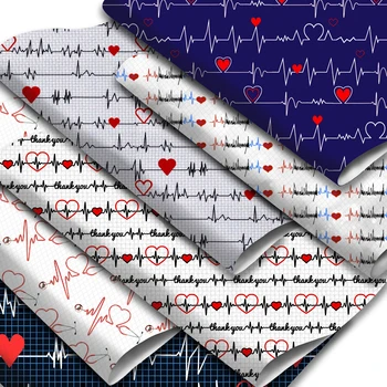 Heartbeat Тема Изкуствена кожа листове Сърце любов модел отпечатани синтетична кожа плат ролка за DIY обеци коса лъкове занаят