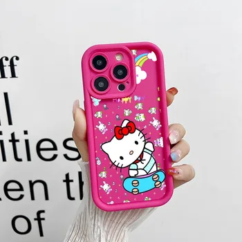 Hellos Kittys телефон случай прост плътен цвят матов силиконов калъф за IPhone 15 14 13 12 11 Pro Max Plus обектив пълна защита мека