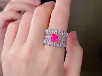 HJY AGTL Фини бижута Real 18K Gold AU750 Естествен горещ розов шпинел 1.54ct скъпоценни камъни диаманти женски годишнина подарък фини пръстени