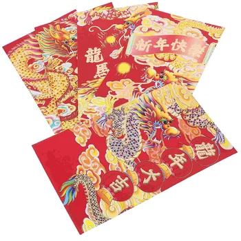 HongBao Dragon Година Червени пликове Китайски стил Червени пликове Новогодишни парични пакети Чанти за късметлийски пари (смесен стил)