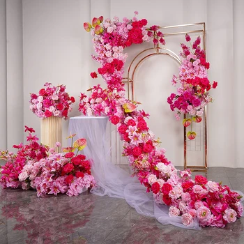 Hot Pink сватба фон рамка декор виси цветна аранжировка роза етаж цвете ред бегач аксесоари маса centerpiece топка