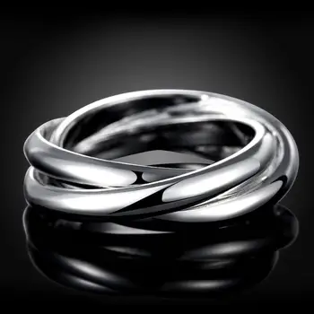 Hot продажба чар 925 щампован сребро прости три кръга пръстени за жени размер 5/6/7/8/9/10 мода парти сватба бижута подаръци