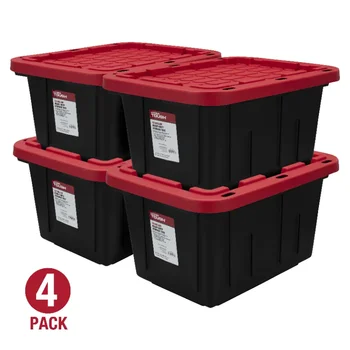 Hyper Tough 12 галон Snap Lid контейнер за съхранение, черен с червен капак, Комплект от 4кутии за съхранение кутия за съхранение