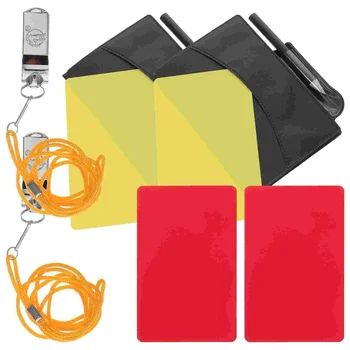 Inoomp Метални портфейлни карти Съдийски комплект Червен жълт Подложки за оценка на свирката Моливи Футбол Футбол Пот Костюм