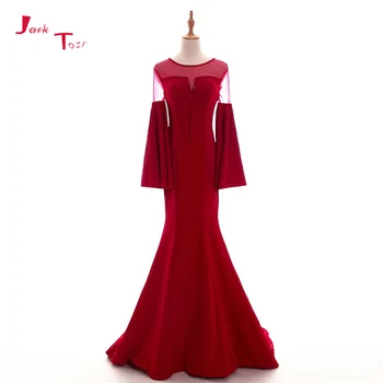 Jark Tozr Персонализирани официални рокли с дълъг ръкав Роба De Soiree Лъскави мъниста Червена сатенена русалка вечерни рокли Abendkleider