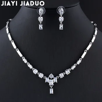 jiayijiaduo Циркони Висококачествено колие от кубичен цирконий и луксозни кристални обеци на сватбените булчински бижута за