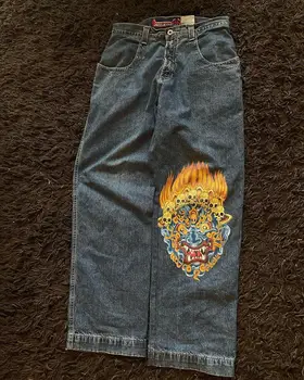 JNCO ретро стил американски уличен печат прави дънки хип-хоп Harajuku Y2K рок пънк висока талия свободни панталони за мъже и жени