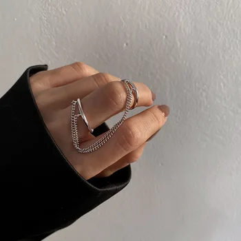 JWER мода пънк верига двоен пръстен комплект жени хип-хоп отворен пръстен метален сребърен цвят верига геометрична страна бижута подаръци