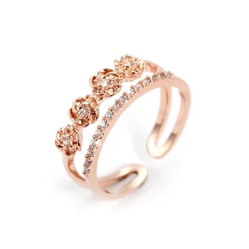 KOFSAC нова мода сребро 925 пръстен елегантен розово злато цветя лъскав CZ двуслойни пръстени за жени Свети Валентин бижута подаръци