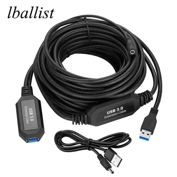 lballist 5M 10M USB 3.0 удължителен кабел Активен ретранслатор Вграден IC чипсет Мъжки към женски M / F фолио + плетен екраниран супер скорост