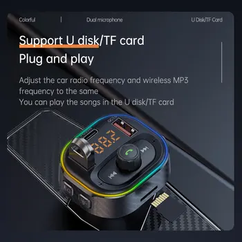 LED Bluetooth 5.0 FM предавател Handsfree Car Radio Modulator MP3 Player QC 3.0 Адаптер за бързо зареждане за поддръжка на автомобили TF карта