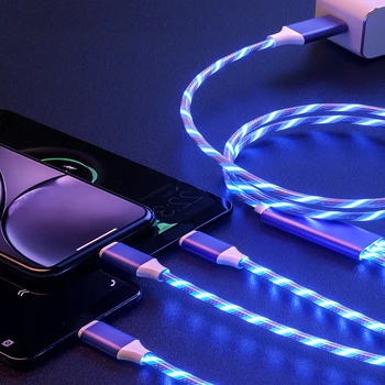LED светлина Micro USB тип C кабел бързо зареждане за Samsung iPhone Xiaomi телефон течаща стример USB C кабел за данни