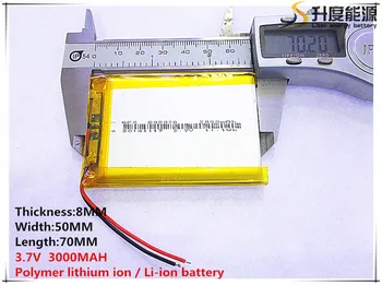 li-po 3.7V,3000mAH [805070] PLIB (полимерна литиево-йонна / литиево-йонна батерия) за смарт часовник, GPS, mp3, mp4, мобилен телефон, високоговорител